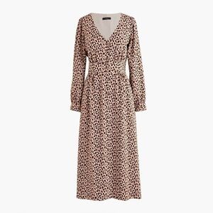 J.Crew Womens 0 Leopard Brown Button Front Midi Dress Long Sleeve